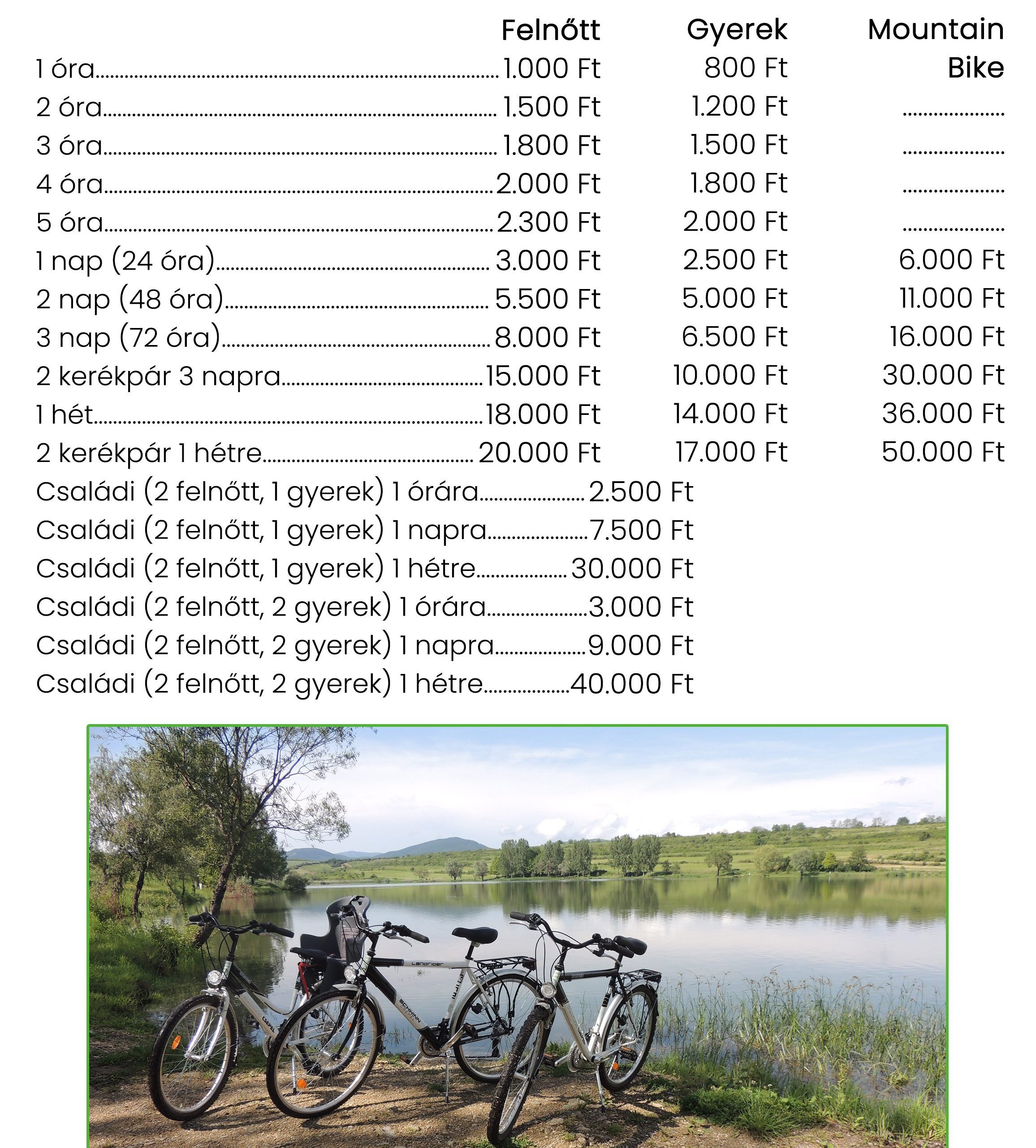 Kerékpár kölcsönző árak
